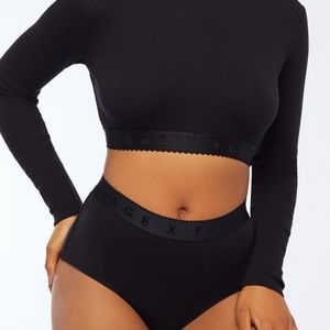 3 Piece Savage X Fenty Black Knit Pointelle Loungewear Set Top Shorts Pants